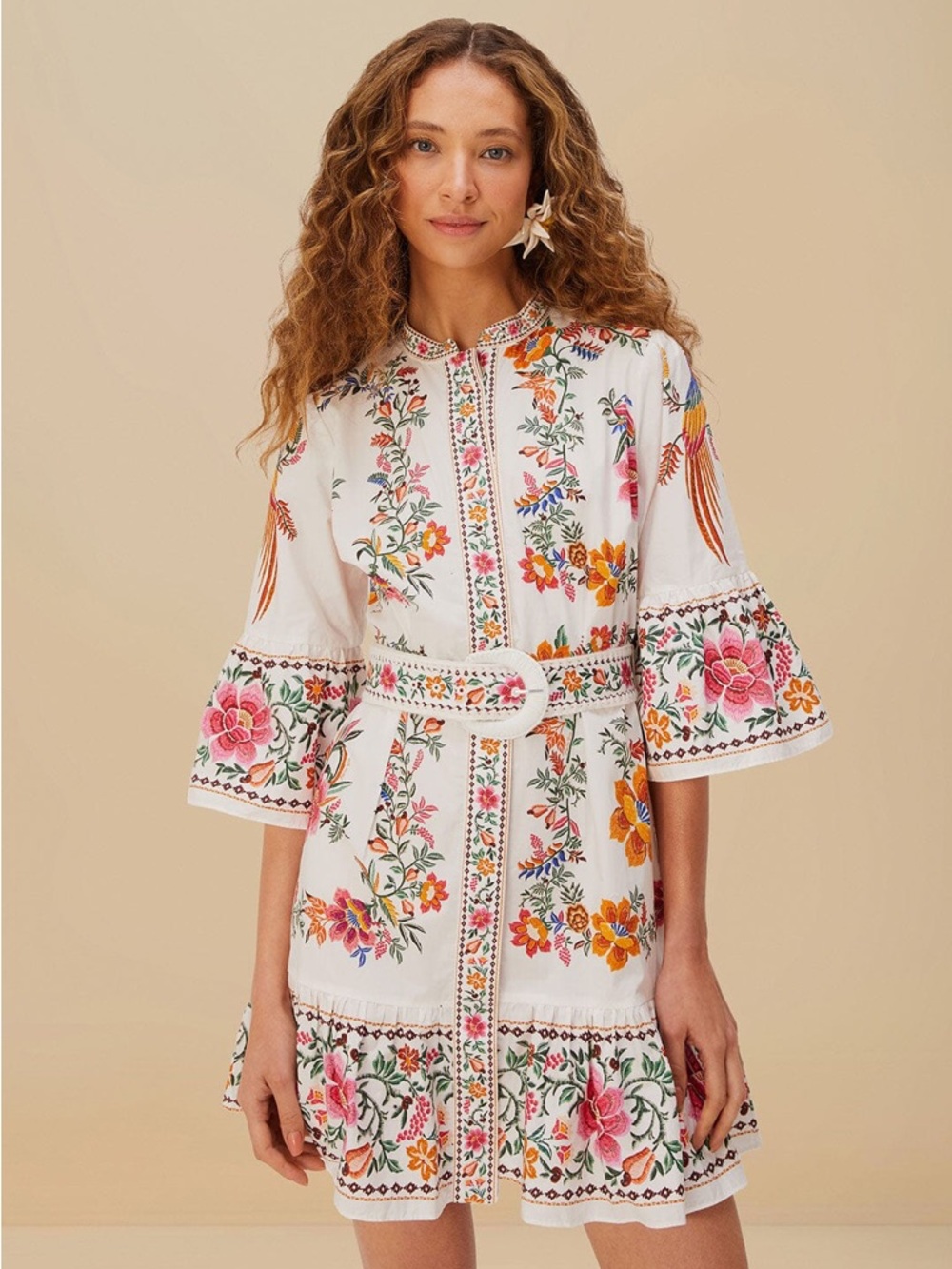 Off-White Delicate Forest Scarves Organic Cotton Mini Dress